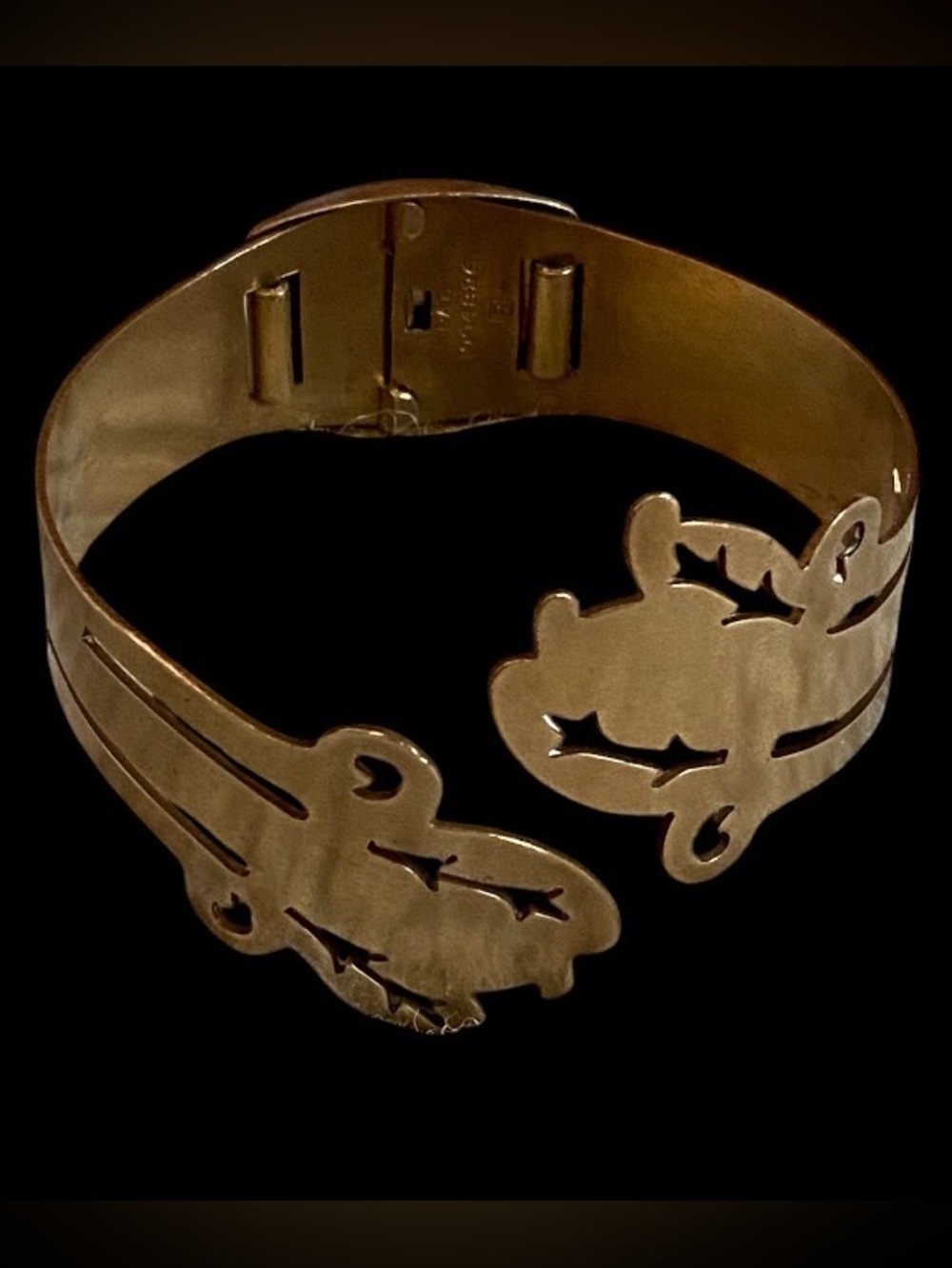 G K Lowe vintage 1930s art deco gilt brass Openwork hinged cuff bracelet
